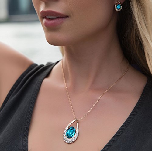 [Presented by Miss New York] Leafael "Angel's Teardrop" Made with Premium Crystals Blue Zircon Jewelry Set Earrings Necklace, 18"+ 2", 18K Rose Gold Plated, Nickel/Lead/Allergy Free, Gift Box - Thumbnail 2