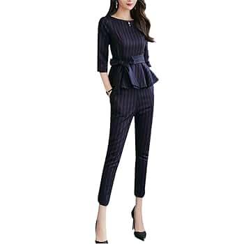 Amazon | [lanlantian] スーツレディース ストライプ パンツ＋