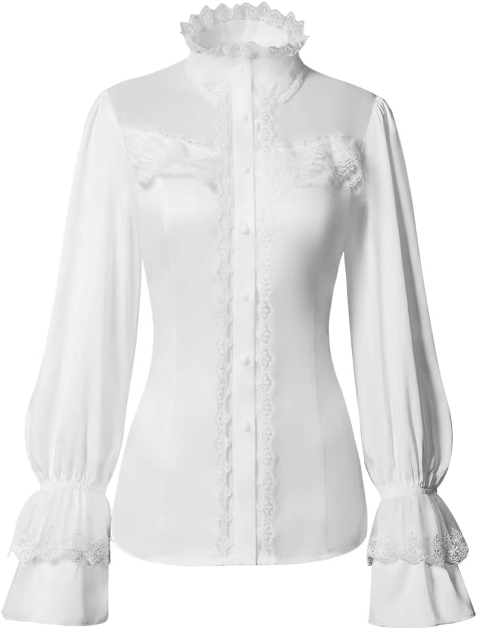 Women's Retro Victorian Lotus Lace Stand Collar Long Sleeve Shirts - Image 2
