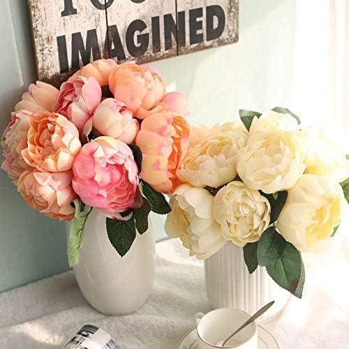 Miniatura 2 de EdricShop - Ramo de flores artificiales de seda con peonías de rosas y champán, 6 flores grandes, para novia, decoración artificial para el hogar,