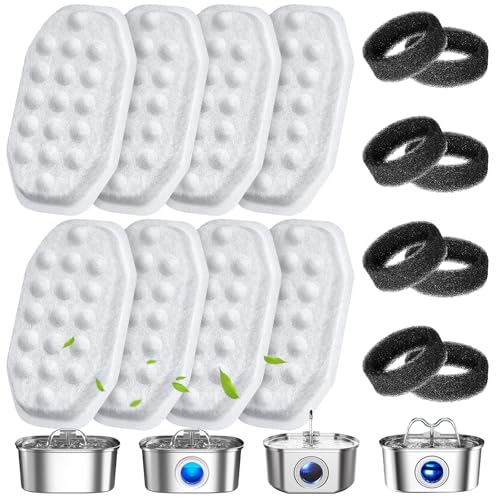 16 Pack Cat Water Fountain Filters Replacement & Pre-Filter Sponges for 108oz/3.2 Stainless Steel Pet Water Fountain with Water Level Window - image 7