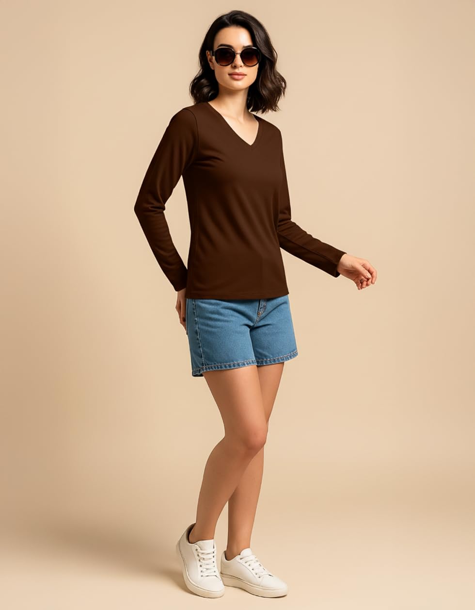 JUNEBERRY® T-shirt a maniche lunghe in puro cotone a tinta unita per donne e ragazze (taglie: dalla S alla 2XL)