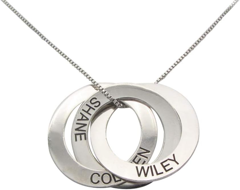 Personalized 925 Sterling Silver Russian Ring Necklace Custom with 3 Names