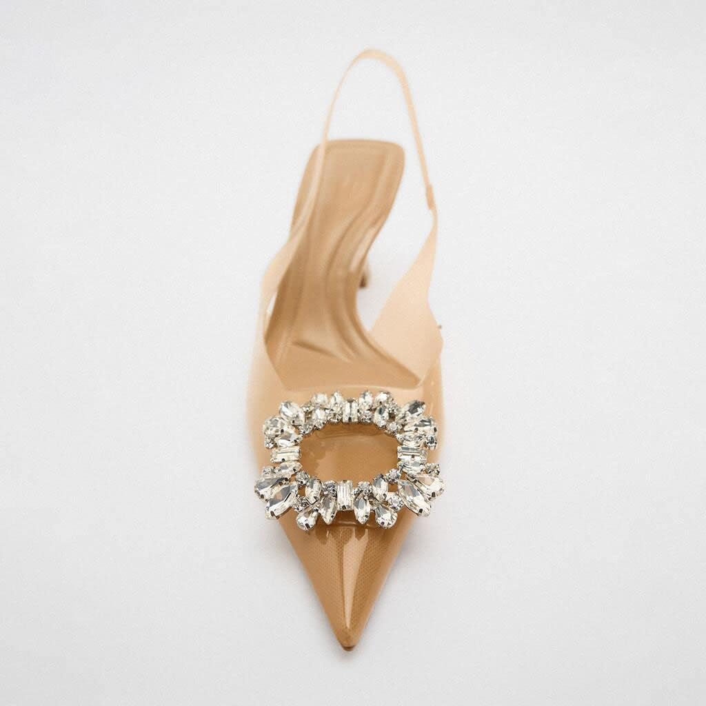 keleimusi Clear Slingback Heeled Shoes for Women Crystal Rhinestone Pointed Toe Wedding Kitten Heels Sandals - Image 5