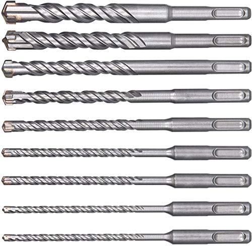 Juego de brocas SDS-Plus,Set de Juego de Brocas para Martillo,9PCS (5mm ~ 16mm) Brocas Cruzadas Broca de Impacto con Martillo Eléctrico SDS-Plus, para Hormigón, Cerámica, Piedra Cover
