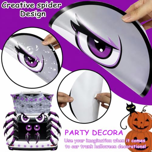 Halloween Trunk Or Treat Car Decorations Kit with Spider Web and LED Light DROPS TO - image 3