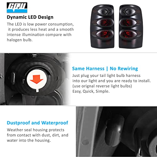 Cpw Tail Lights Compatible With [2000 2001 2002 2003 2004 2005 2006 Suburban/Tahoe/Yukon] Tail Lights (Black/Smoke) #TOP2