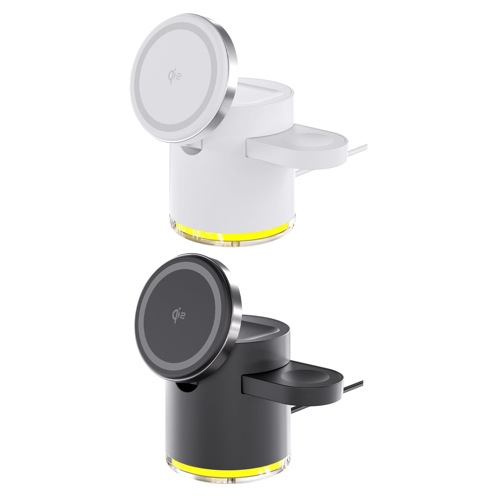 QI2 Stazione ricarica rapida magnetica intelligente 3, Black | Rilevamento automatico della ricarica rapida con lampada ambientale e illuminazione a LED per organizer da