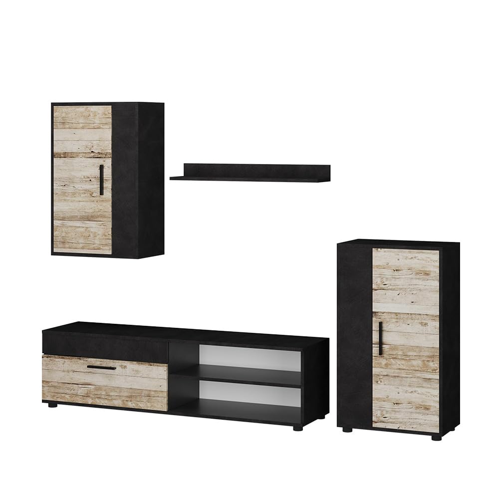 Vicco Parete attrezzata soggiorno Berno, Beige, Set di 4, adatto per la conservazione di dispositivi multimediali e accessori
