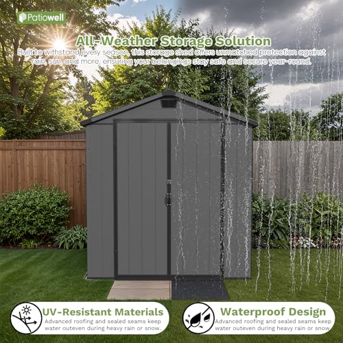 Image of Patiowell 6X4 FT Plastic Outdoor Storage Shed with Floor, Resin Garden Shed