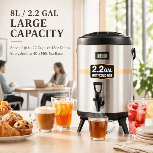 Image of 2.2 Gallon Insulated Beverage Dispenser with Spigot | Non-electric insulated drink server for hot or cold beverages, including coffee, tea, juice, milk, and hot chocolate.