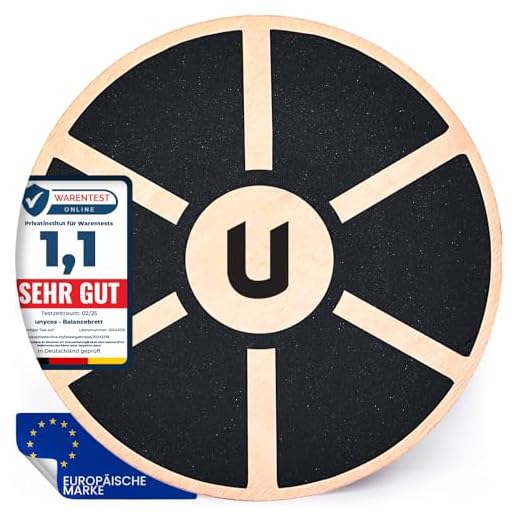 unycos - Balancebrett aus Holz Ø39,5 cm, Rutschfester Balance Board mit 360°-Drehung, Wackelbrett für Gleichgewicht, Koordination, Physio-Therapie & Ganzkörpertraining, Bis zu 100 kg Trägt