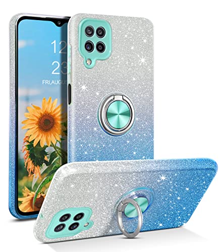 YINLAI Coque Samsung Galaxy A12 5G,Etui dégradé Paillettes Antichoc Samsung A12 Housse avec 360° Ring Stand Conception Trois en Un Support de Voiture magnétique Cover Samsung Galaxy A12-Blu dégradé