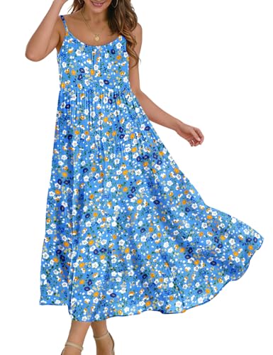 Image of YESNO Summer Bohemian Floral Dresses for Women Spaghetti Straps Maxi Dress Casual Flowy Dresses with Pockets ES0