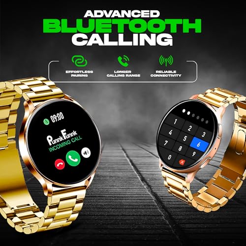Image of PunnkFunnk EVO Vista Smartwatch, 1.3 inch HD Display Bluetooth Calling Metal Smartwatch, Fitness & Sleep Tracker, 100+ Sports Modes, IP67 Waterproof Compatible with Android & iOS(Gold)