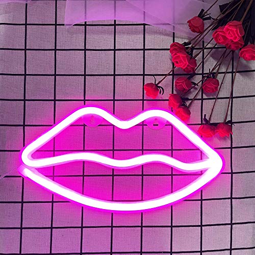 Image of ENUOLI Lip Neon Signs LED Pink Lip Night Neon Light Romantic Wall Decor | Home Room Art Decorative Sexy Neon Lights for Bedroom Bar Girls Birthday Party Christmas Club Wedding Lover Teens Gift