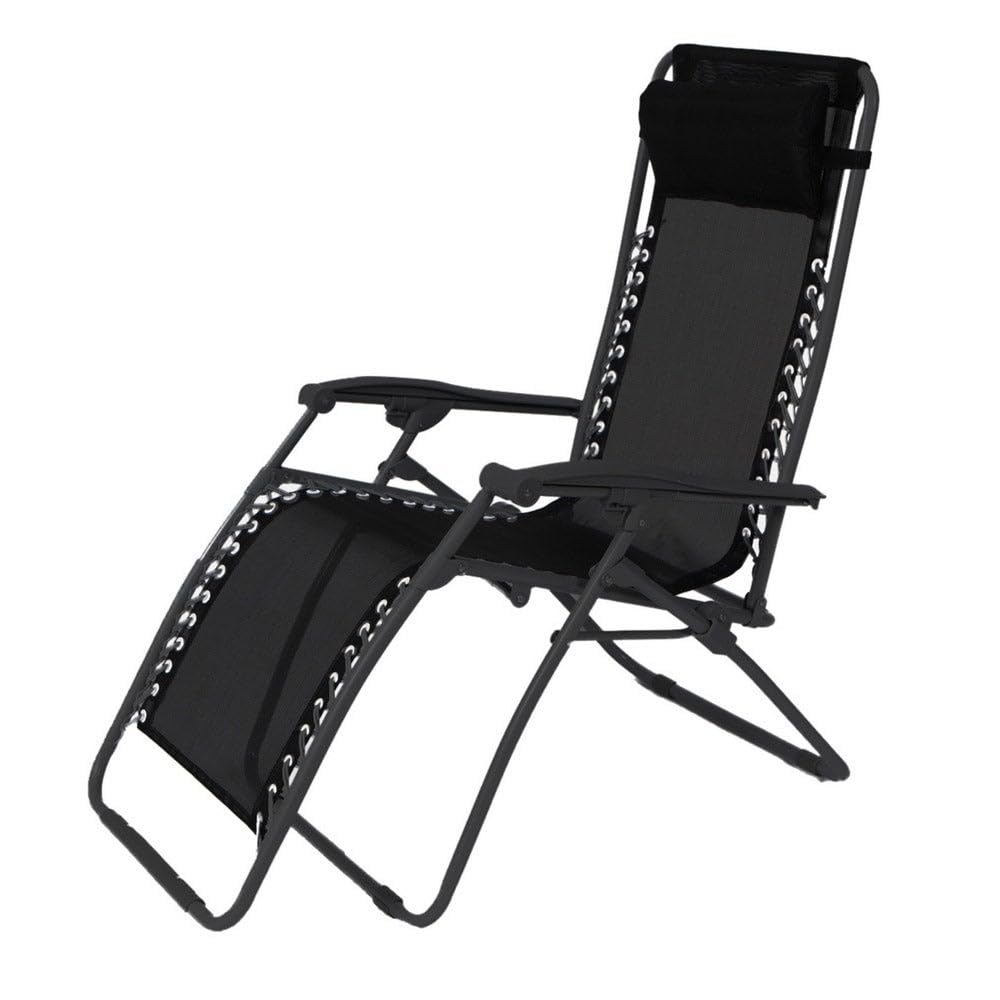 LOLAhome Sillón Tumbona Gravedad Cero Negro, Textileno Alta Resistencia | Reclinable con Bloqueo de Seguridad y Ligeras Acero, de 95x65x106 cm, Para Exterior, Jardín, Terraza, Piscina.