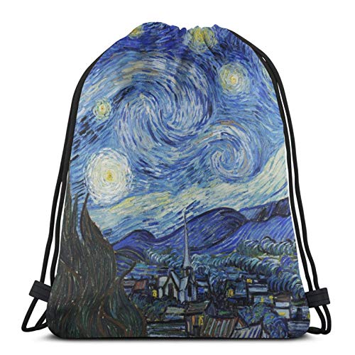 HOSTECCO Sac à dos personnalisé avec cordon de serrage Van Gogh Nuit étoilée PE Sac à dos pour salle de sport, sport, enfants Cover