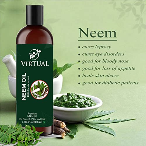 Image of VIRTUAL Pure & Natural Neem Oil For Skin, Face and Hair Care (100 ml)