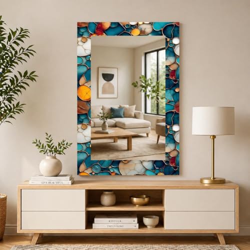 Image of KERLIX Rectangle Decorative Art Unique Fancy Digital Frameless CNC polishing Wall Mirror /Makeup Mirror /Bathroom Mirrors Size (12x18 inch). (5, 12 x 18)
