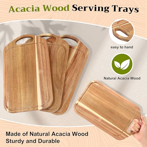 Juego de 10 tablas de cortar de madera Acacia con mango miniatura 3