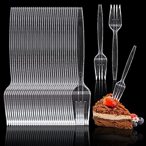 VicBou 100pcs Clear Plastic Forks, Reusable Plastic Fork, Cake Forks Disposable, Ideal for Birthday Parties Buffets Picnics Barbecues Weddings Camping Cover