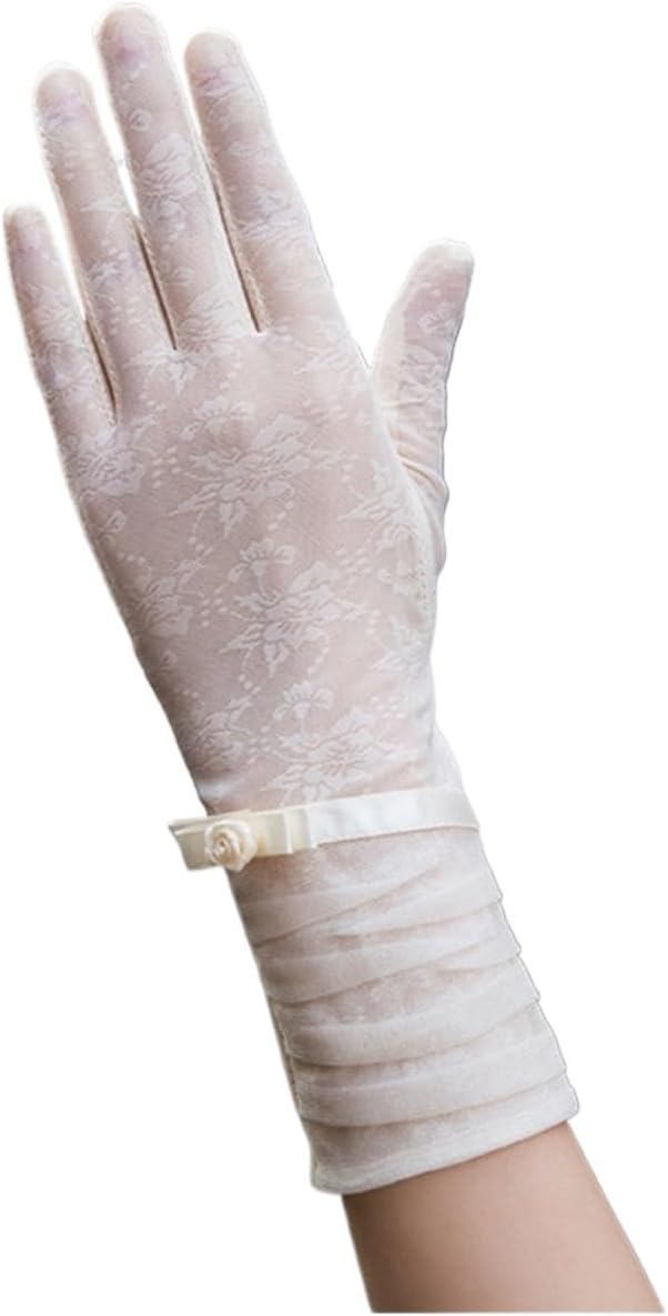 Women Sunscreen Short Sun Female Gloves ice Silk Lace Driving thin touch Screen Lady