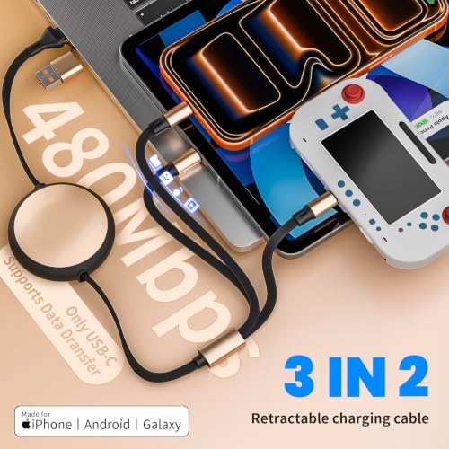 2-Count MPATIBY 3.6' 3-in-1 Retractable Charging Cables w/ USB-C, Lightning & Micro-USB (Black/Gold or Blue) - image 5