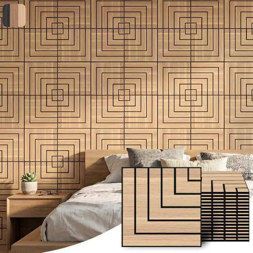Image of WoveN SounD Acoustic Wall Panels, Natural Oak, 16 Pack, 12x12 in | Self-Adhesive, NRC 0.95, Carved Pattern, Sound Proof, Echo Reduction, Sound Dampening, Home Studio, Office, Gaming Room