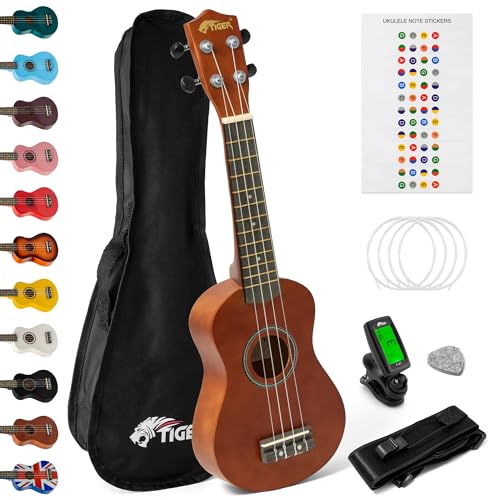 Tiger Kit de Ukelele Soprano Natural para Principiantes