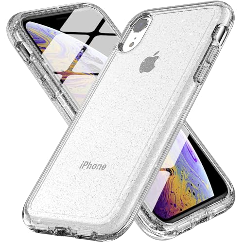 TENOC Phone Case Compatible with iPhone XR, Glitter Case Clear Sparkling Protective Bumper Cute Cover for Girls Women