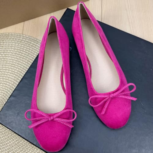 Image of TN TANGNEST Women's Velvet Flats Round Toe Ballet Shoes | Elegant Bowknot Flats Comfortable Casual Slip On Flats for Work