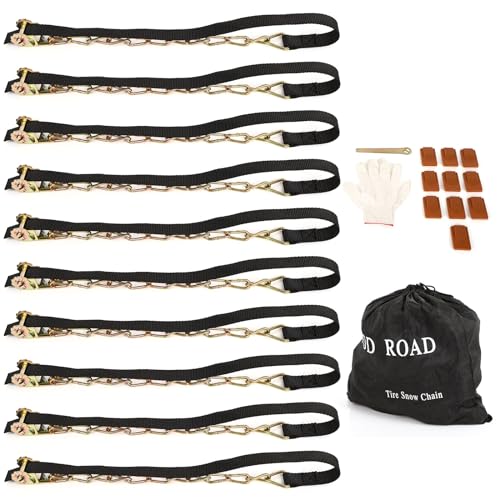 SCITOO 195-275mm Snow Chains For Car SUV Pickup Trucks,Quick Easy Installation Tire Traction Chain,Adjustable Universal Emergency Anti-Skid Thickening Snow Chains - Set of 10 - Image 3
