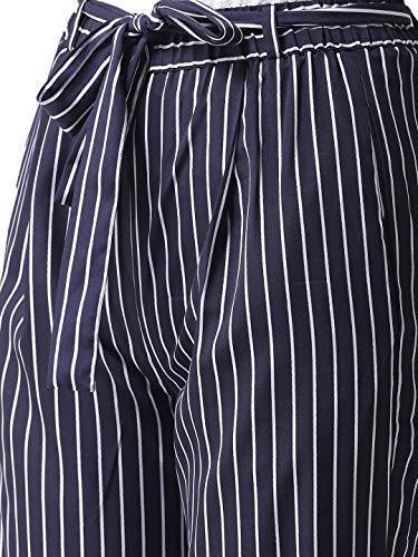 Image of Style Quotient Women Blue & White Original Tapered Fit Striped Cropped Trousers