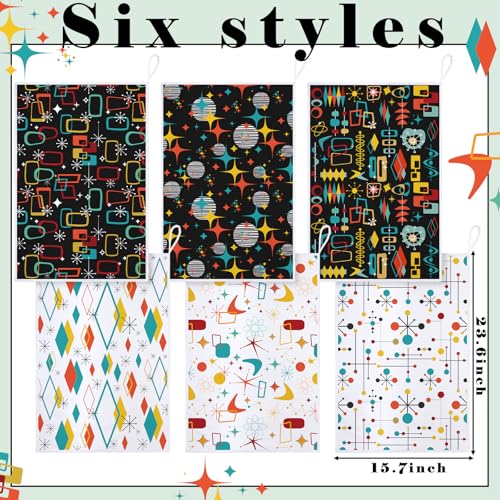 Image of Bencailor 6 Pcs Black Geometric Kitchen Towels Decorative Sets Dish Towels Absorbent Fast Drying Hand Tea Vintage Hanging Reusable Cleaning Dishcloths for Cooking Farmhouse Bathroom Accessory