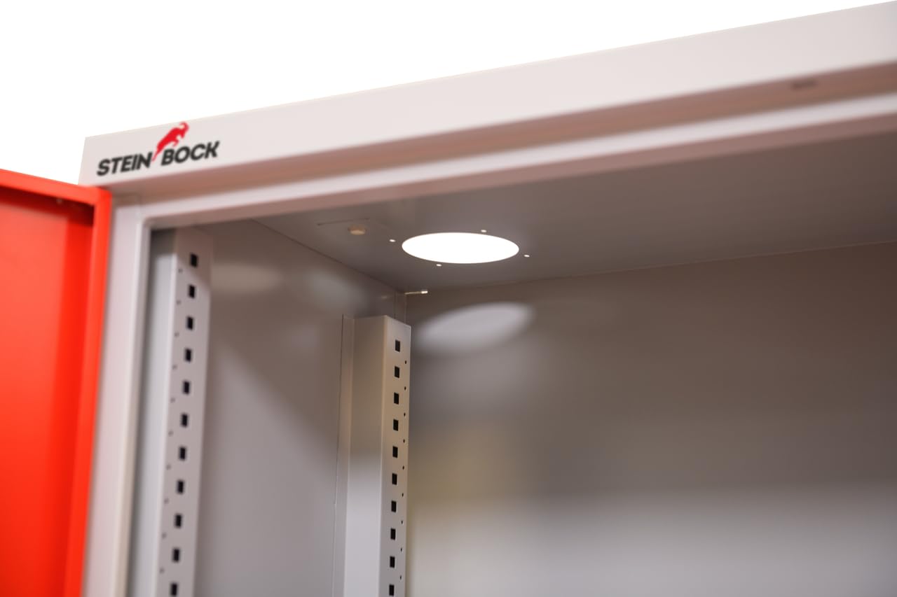 Steinbock Ölschrank aus Stahlblech | HxBxT 195 x 95 x 50 cm | 3 höhenverstellbare Gitterrostböden | 60 kg Boden Tragkraft | 1 Auffangwanne | abschließbar | Gefahrstoffschrank | Umweltschrank
