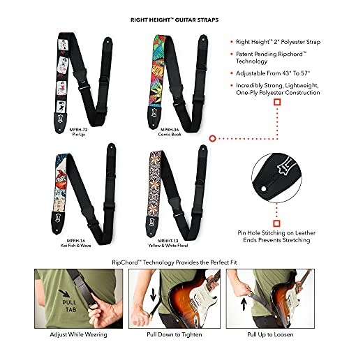 Levy's Leathers Right Height 2" Wide Jacquard Weave Guitar Strap With 60’S Style Hootenanny Yellow & White Floral Motif (Mrhht-13) #TOP4