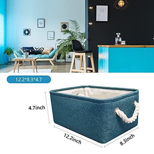 Protecu Storage Bins - Storage Baskets For Organizing With Cotton Rope Handles | Fabric Baskets For Gifts Empty For Home Office Toys Kids Room Clothes Closet Shelves(Blue, 12.2X8.3X4.7Inch) #TOP2