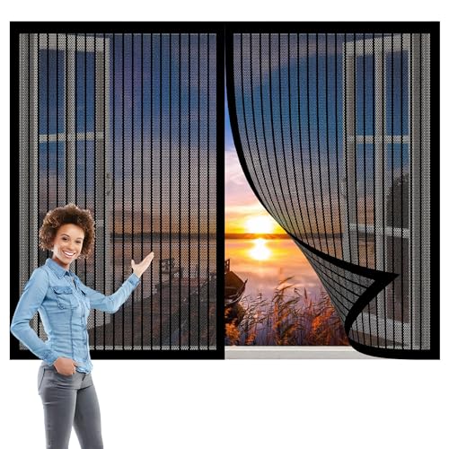 Mosquitera para Ventanas con Magic Click 100 x 169 cm sin Taladrar Cortina Ventana Prevenir Mosquitos y Insectos Magnético Cierre Automático para Todo Tipo de Ventanas, Negro