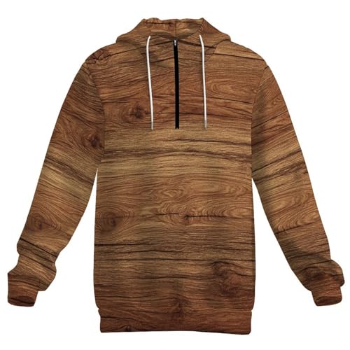Brown Wooden Flooring Men's Quarter Zip Drawstring Hoodies Long Sleeve Sweatshirt Casual Pullover4