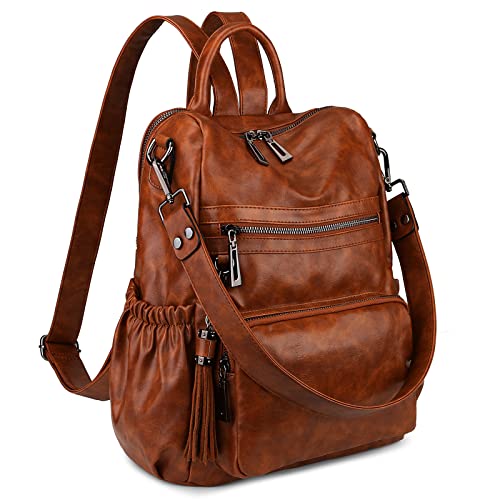 Image of Uromee Travel Backpack Purse for Women Vegan Leather Ladies Fashion Tassel Shoulder Bag Convertible