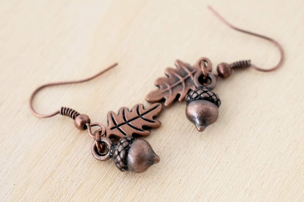 Enchanted Leaves - Copper Acorn Earrings - Cute Tiny Fall Acorn Charm Earrings
