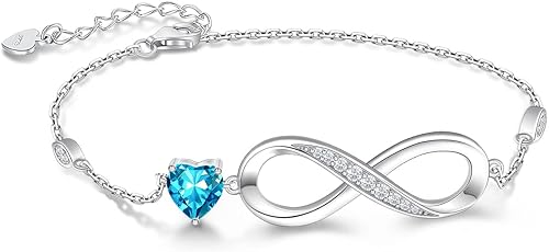 RIVIKO Pulsera con dije de símbolo de corazón de amor infinito para mujer, plata de ley 925, ajustable, cumpleaños, día de San Valentín, Navidad,