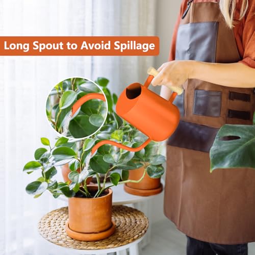 Image of Watering Can Indoor Plants, 35oz Small Stainless Steel Metal Watering Can Modern Decorative Watering Pot with Long Spout for Indoor House Plant Bonsai Garden Flowers (Orange)