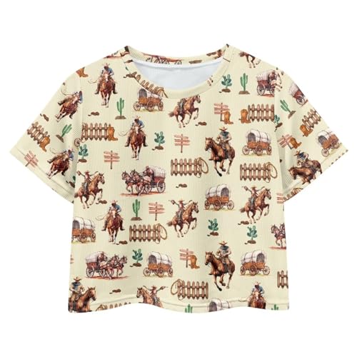 Image of Girls Crop Tees Crew Neck Casual Short Sleeve T Shirts Kids Loose Soft Comfortable Tees Blouses Shirt for Little Girl