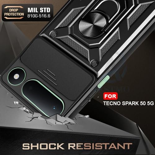 Image of AESTMO Tough Armor Tecno Spark 50 5G Bumper Back Case Cover | Ring Holder & Sliding Camera Shield Cover | 360 Degree Protection Back Case Cover for Tecno Spark 50 5G (Black)