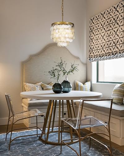 ALOADECOR 3-Light Coastal Capiz Natural Seashell Chandelier Lighting Unique 3 Tiers Ceiling Light Antique Brass Electroplate Flush Mount Interior Decor Pendant Light Fixture W13.75 inch (Gold) - Image 8