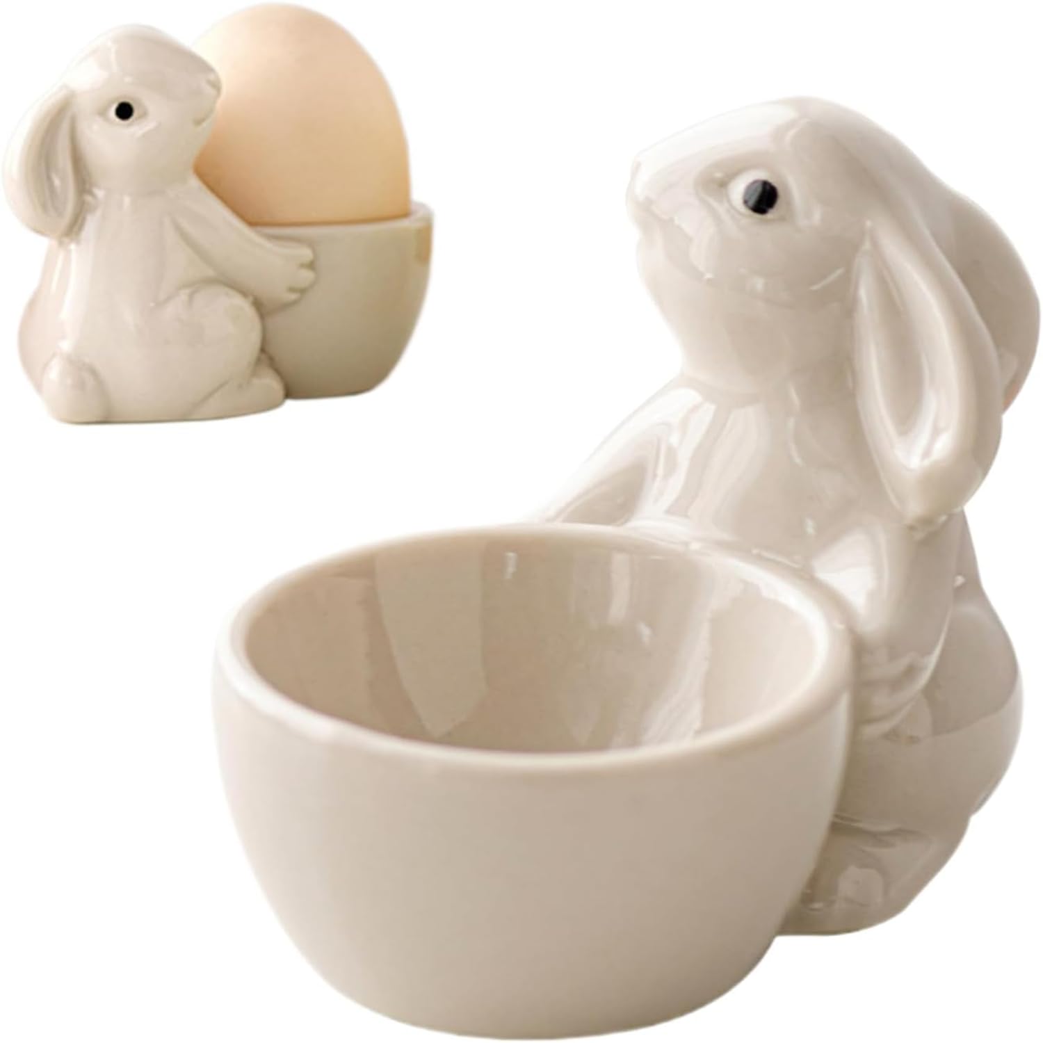 White Easter Egg Holder, Creative Egg Display Stand, Ceramic Easter Rabbit Egg Cup Decoration for Home Decor Kitchen Utensils