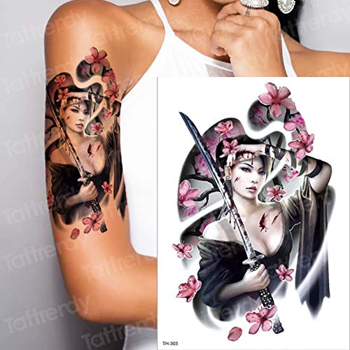 Preisvergleich Produktbild Handaxian 3pcsFlower bewaffnen wasserdichte Tätowierungaufkleber-Mädchenfrauenk... japanische Samuraigeisha-Tätowierung