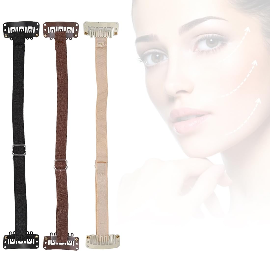 3 Piezas Face Lift Band Face Lifting Hairpins, Cinta de levantamiento facial instantáneo, para Eliminar las Arrugas en la Cola de los Ojos, 3 Unidades (Negro + Marrón+Albaricoque)